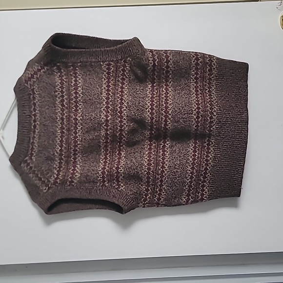 VINTAGE Brown and Maroon Fair Isle Kniy 100% Wool Vest - Mens M - Picture 2 of 7